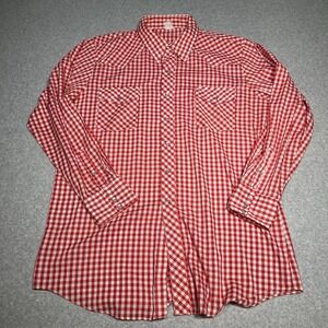 Vtg 70s Western Pearl Snap Shirt Mens L Red White Checkered Picnic‎ Rodeo Style